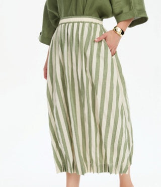 Pin Tuck Hem Skirt | Olive Stripe