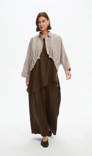 Wide Crop Over Shirt | Chocolate Stripe