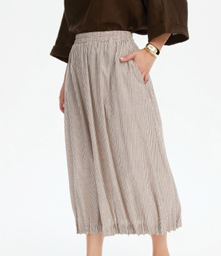 Pin Tuck Hem Skirt | Chocolate Thin Stripe
