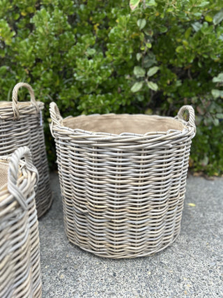 Round Lined Log Basket | Medium