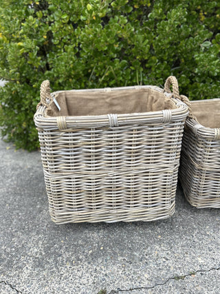 Square Lined Log Basket on Casters | Large