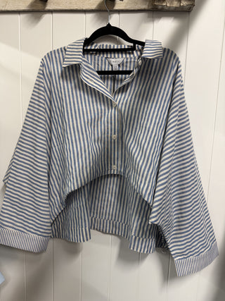 Wide Crop Over Shirt | Coastal Blue Stripe