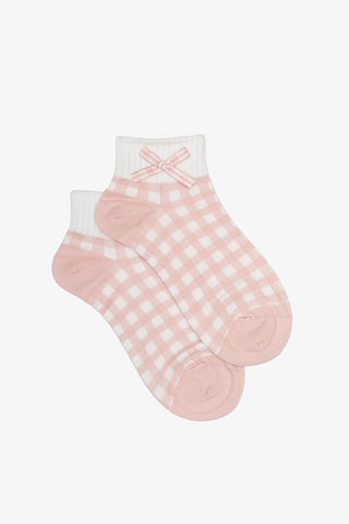 Gingham Bow Pink | Ankle Sock