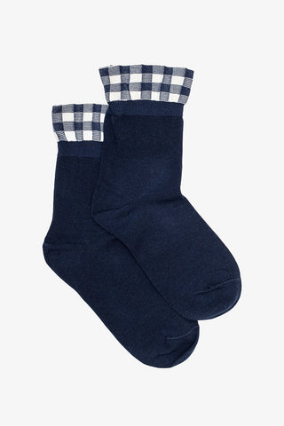 Gingham Ruffle Top Sock | Navy