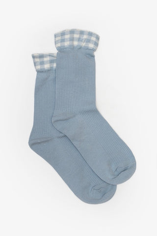 Gingham Ruffle Sock | Blue