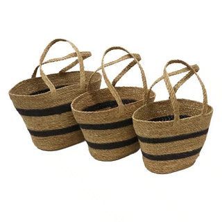 Oval Striped Shopping Bag | Seagrass