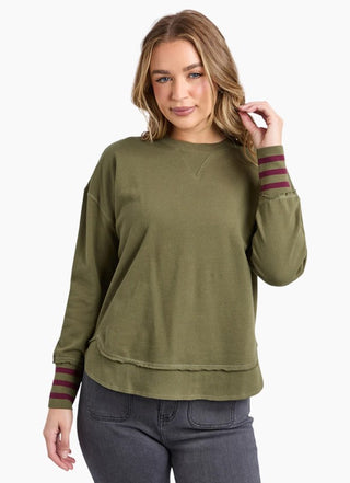 Alex Stripe Cuff Crew | Moss
