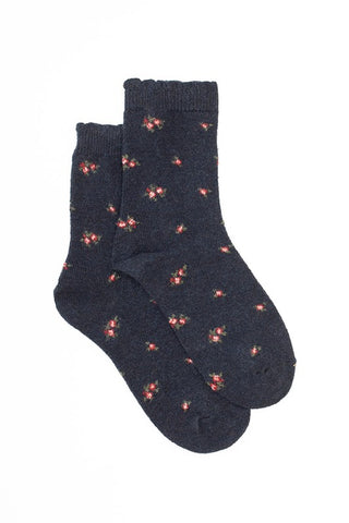 Navy Rosebud Sock