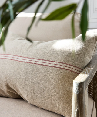 Woven Stripe Linen Cushion | Red