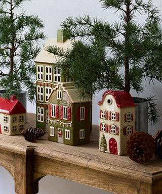 Alsace Tea Light House | Christmas Green with Shutters