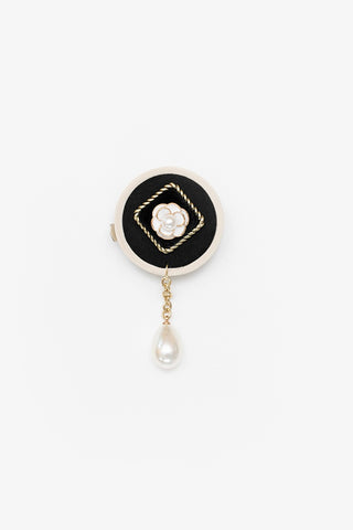 Rosette Pearl Drop Brooch