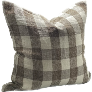Gingham Cushion Linen | Ivory/Brown