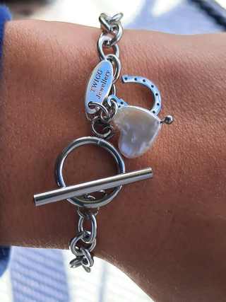 Toggle horseshoe Pearl Equine Bracelet | Silver