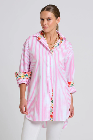 The Boyfriend Shirt | Stripe with Floral Trim