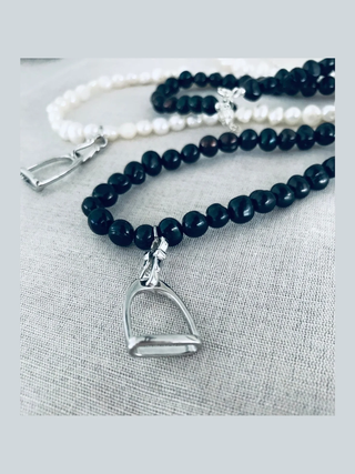 Pearl sterling silver stirrup necklace