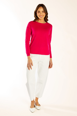 Hot Pink Swing Jumper | Tan Elbow Patches