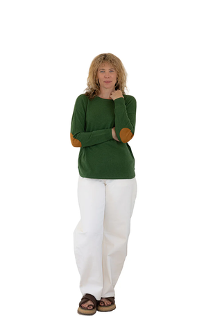 Green Swing Jumper | Brown Elbow Patch